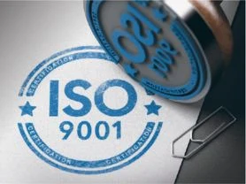 ISO 9001 certification stamp and quality management compliance